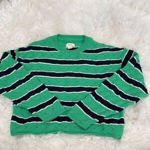 Mauve Green and Navy Striped Sweater